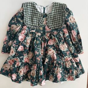 Meraki Made in Spain 18M Floral Long Sleeve Dress with Checkered Collar